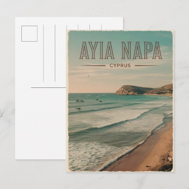 Ayia Napa Cyprus, vita gåvor från stranden vid Med Vykort (Fram/baksida)