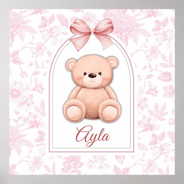 Ayla | Anpassningsbar Rosa Nalle Försörjningsdesig Poster (Framsidan)