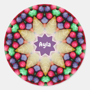 AYLA ~ Personalied Påsk Candy Mönster ~ Runt Klistermärke