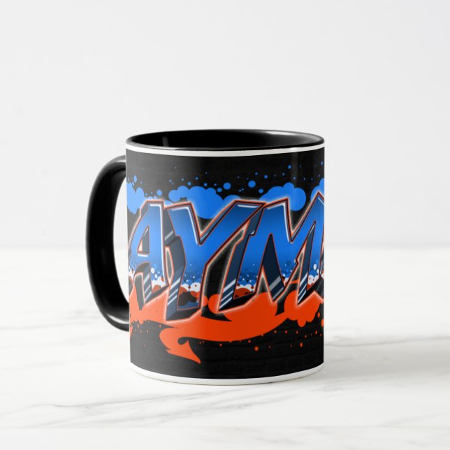 Ayman Vorname Name Graffiti blue orange Tasse Mugg (Framsida vänster)