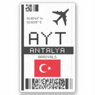 AYT Antalya Boarding Pass - Turkey Travel Klistermärken