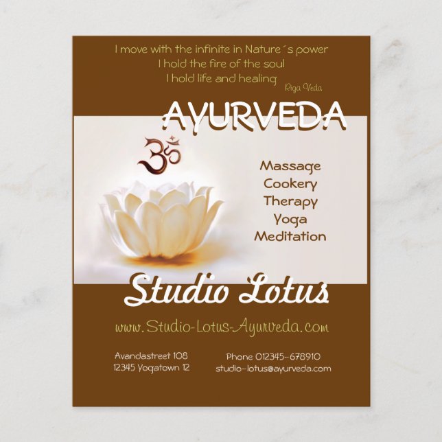 Ayurveda Yoga publicitie flyer Lotus with Om (Framsidan)