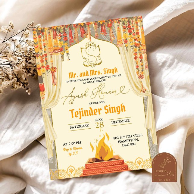 Ayush Homam Indian Baby Cradle Ceremony Inbjudningar (Skapare uppladdad)