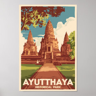 Ayutthaya Historical Park Illustration Travel Art Poster