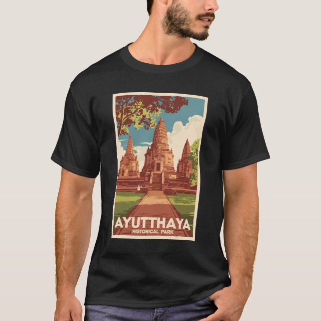 Ayutthaya Historical Park Illustration Travel Art T Shirt (Framsida)