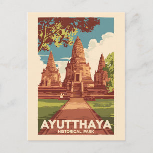 Ayutthaya Historical Park Illustration Travel Art Vykort