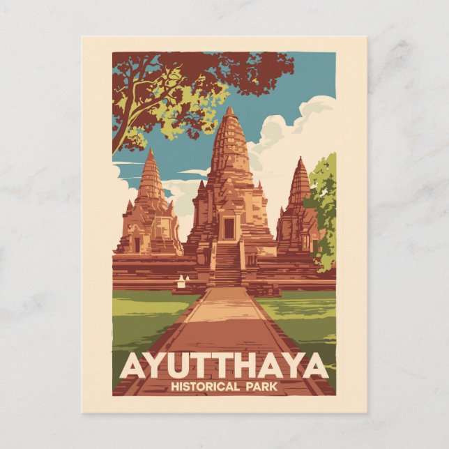 Ayutthaya historiska park Illustration Resa Konst Vykort (Framsida)