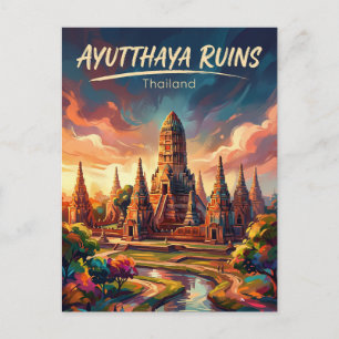 Ayutthaya historiska park Thailand Vykort