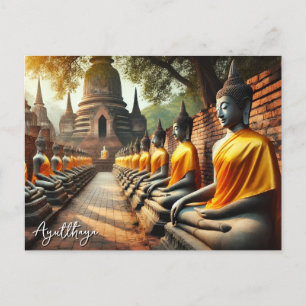 Ayutthaya Thailand Buddha-statyer Vykort