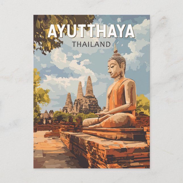 Ayutthaya Thailand Resa Konst Vintage Vykort (Framsida)