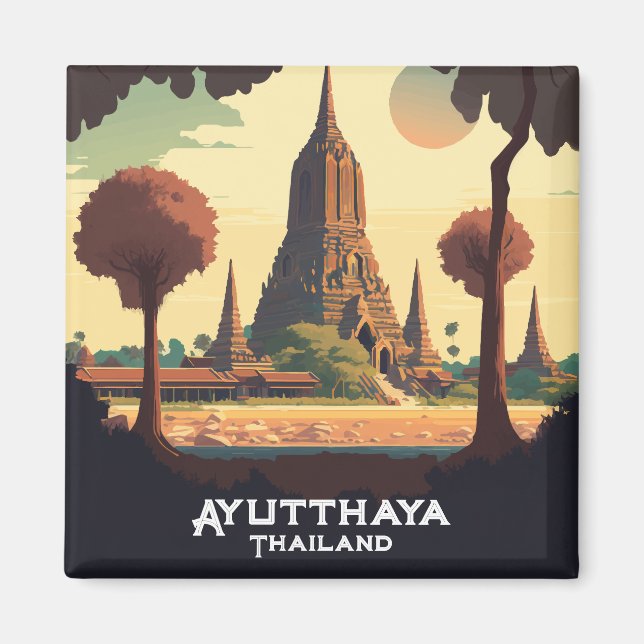 Ayutthaya Thailand Temple Sunset Magnet (Framsidan)