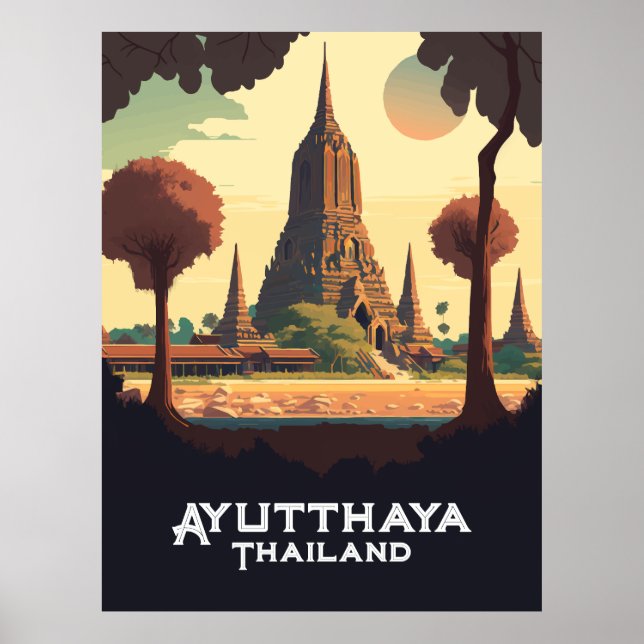 Ayutthaya Thailand Temple Sunset Poster (Framsidan)