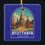 Ayutthaya Thailand Travel Art Emblem Julgransprydnad Keramik<br><div class="desc">Ayutthaya-retro-vektorresedesign. Den gamla stadens ruiner utgör nu den arkeologiska nationalparken Ayutthaya,  en arkeologisk plats som innehåller palats,  buddisttempel,  kloster och statyer.</div>