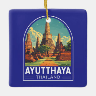 Ayutthaya Thailand Travel Art Emblem Julgransprydnad Keramik