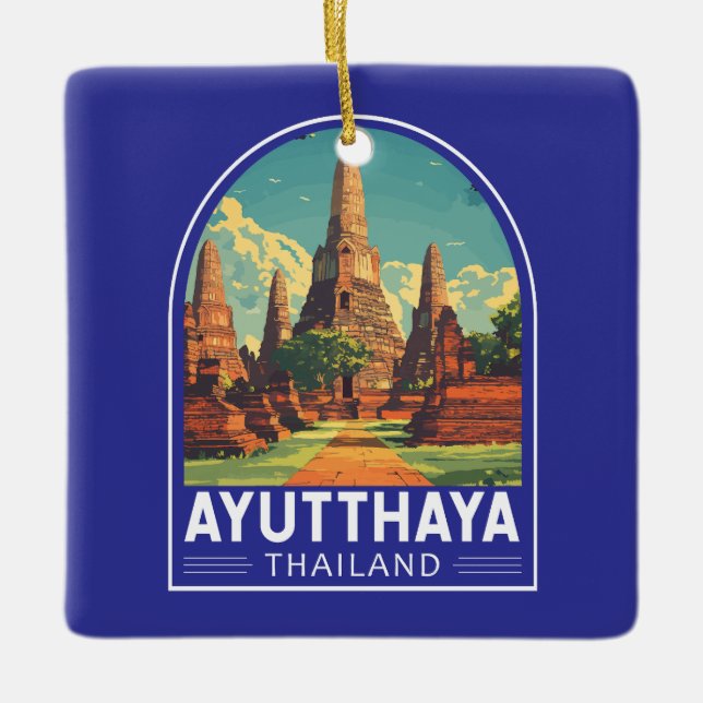 Ayutthaya Thailand Travel Art Emblem Julgransprydnad Keramik (Framsida)