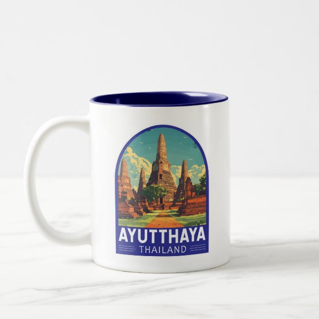 Ayutthaya Thailand Travel Art Emblem Två-Tonad Mugg (Vänster)
