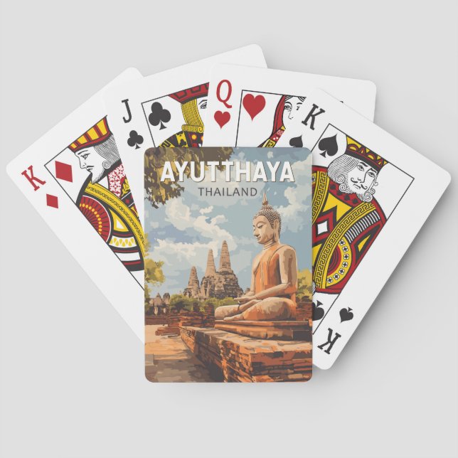 Ayutthaya Thailand Travel Art Vintage Casinokort (Baksidan)