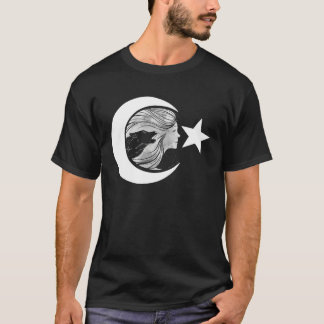 Ayyildiz Turkey  Flag with Woman and Wolf Göktürk T Shirt