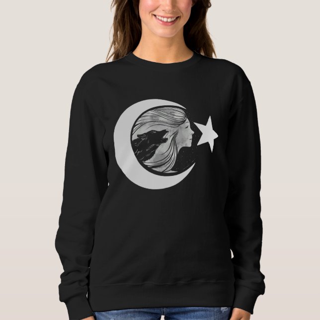 Ayyildiz Turkey  Flag with Woman and Wolf Göktürk T Shirt (Framsida)