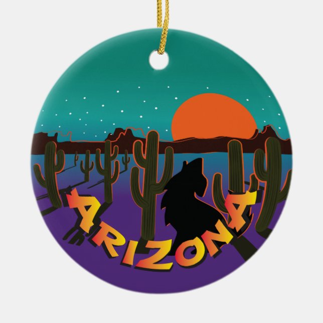 AZ Arizona jul Howling Coyote Julgransprydnad Keramik (Framsidan)