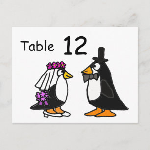 AZ- Bride och Groom Penguins Bordsnummer-vykort Vykort