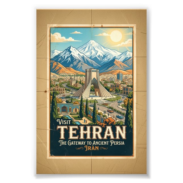Azadi Tower & Alborz-bergen Iran Resemålning Fototryck (Framsidan)