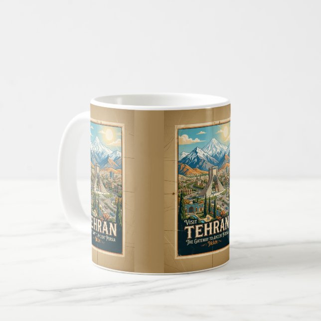 Azadi Tower & Alborz-bergen Iran Resemålning Kaffemugg (Framsida vänster)