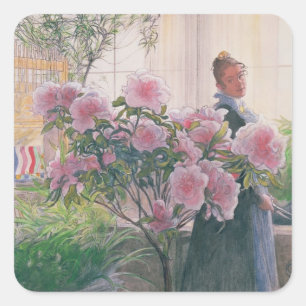 Azalea, 1906 (w/c on papper) fyrkantigt klistermärke