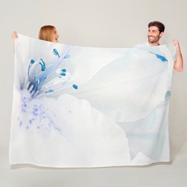 *~* Azalea Art Painting Flowers White Teal Fleecefilt (På plats)