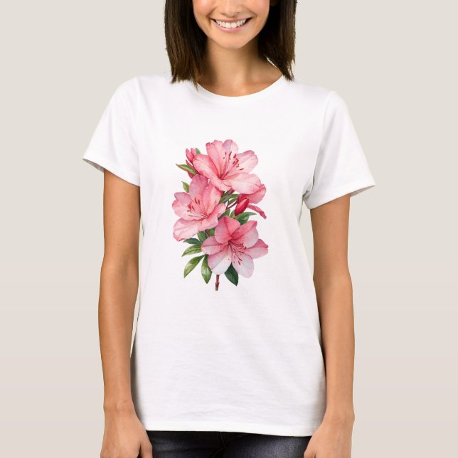 Azalea-blommans vattenfärgfärgning t shirt (Framsida)