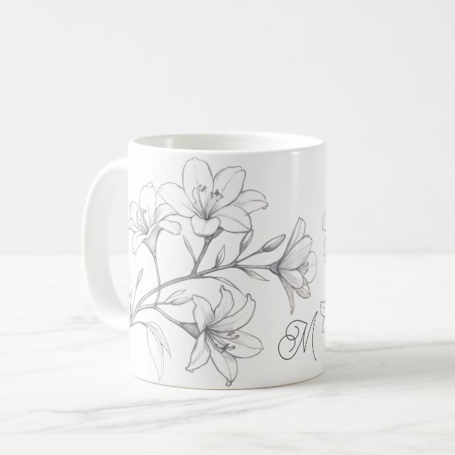 Azalea Blommigt Fintvätt av penna Kaffemugg (Framsida vänster)