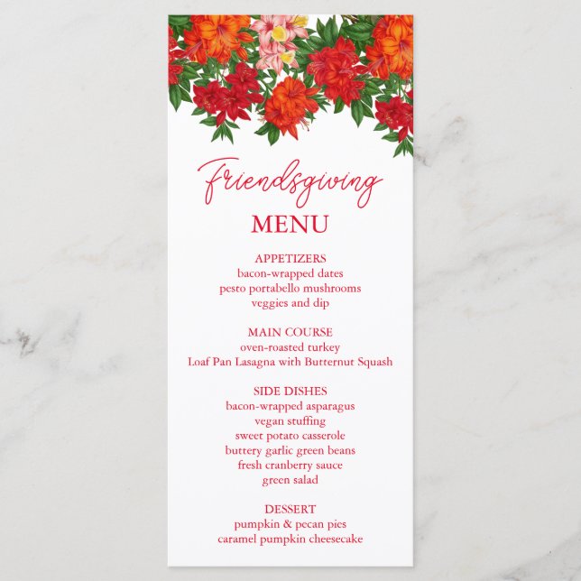 Azalea Fall Blommigt Friendsgiving Menu Meny (Framsida)