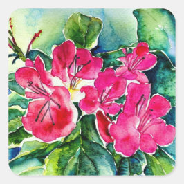 Azalea, vattenfärg fyrkantigt klistermärke
