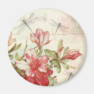 Azaleas för blommor för sländavintage blom- rö magnet