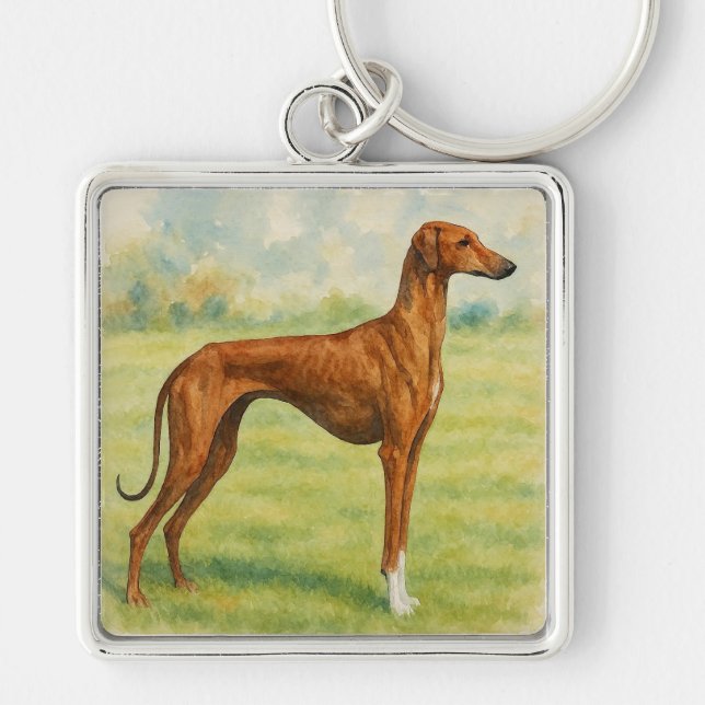 Azawakh Fyrkantig Silverfärgad Nyckelring (Framsidan)