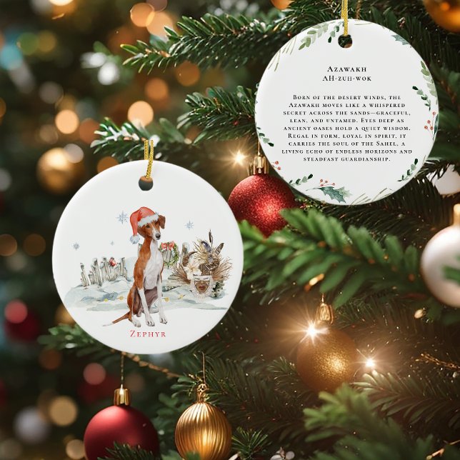 Azawakh Watercolor Hund | Monogram Julgransprydnad Keramik (Skapare uppladdad)