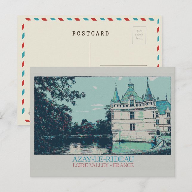 Azay-le-Rideau-chateau i Loire valley, Frankrike Vykort (Fram/baksida)