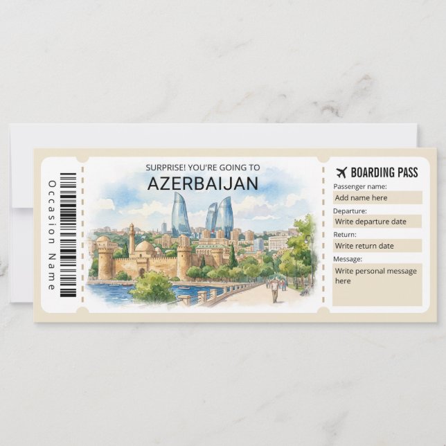 Azerbaijan Trip Boarding Pass Ticket Inbjudningar (Framsida)