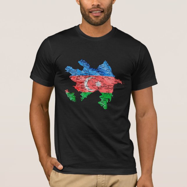Azerbajdzjan Flagga Färg Kart T-Shirt (Framsida)