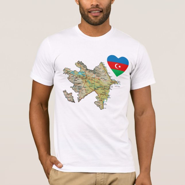 Azerbajdzjan Flagga Heart och Karta T-Shirt (Framsida)