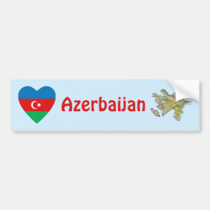 Azerbajdzjan Flagga Hjärta + Karta Bildäckslapp Bildekal