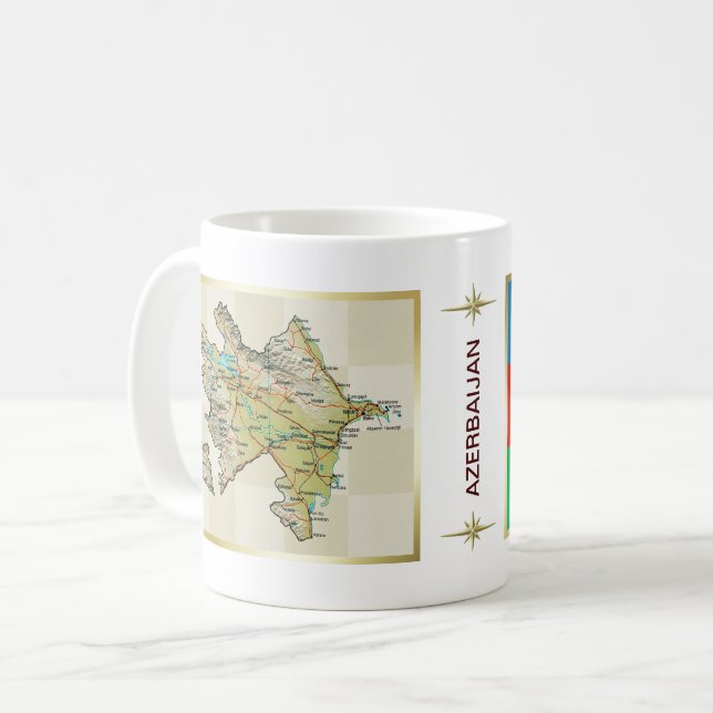 Azerbajdzjan flagga + Kartamugg Kaffemugg (Framsida vänster)