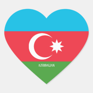 Azerbajdzjan Flagga Splendid Patriotic Hjärtformat Klistermärke