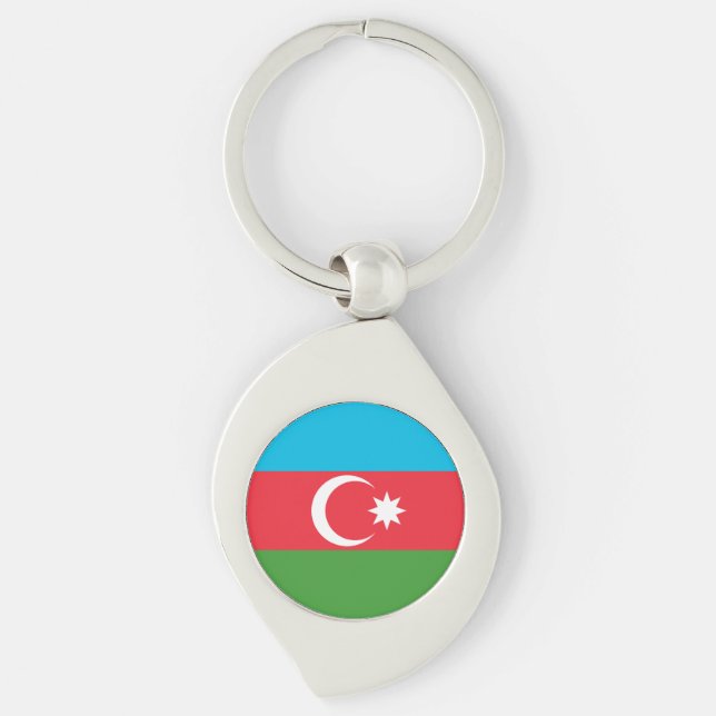 Azerbajdzjan flagga swirl silverfärgad nyckelring (Framsidan)