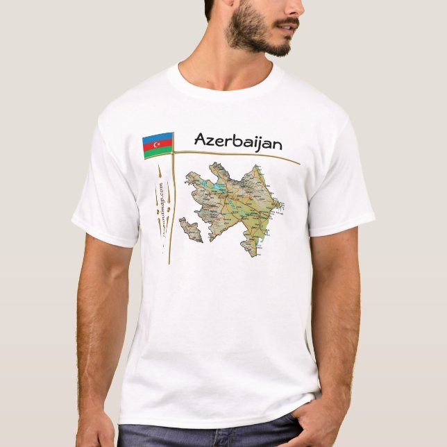 Azerbajdzjan Karta + Flagga + avdelning T-Shirt (Framsida)