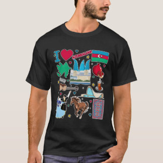 Azerbajdzjan Karta Hand plockade resemymboler Kult T Shirt