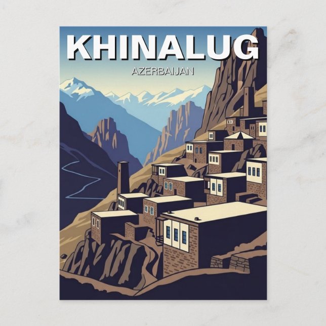 Azerbajdzjan Khinalug Bergsby Vykort (Framsida)