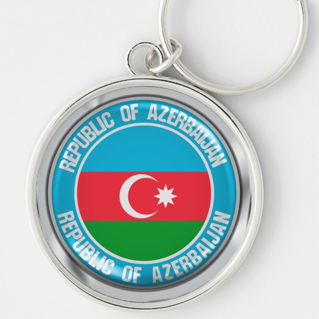 Azerbajdzjan Round Emblem Rund Silverfärgad Nyckelring (Framsidan)