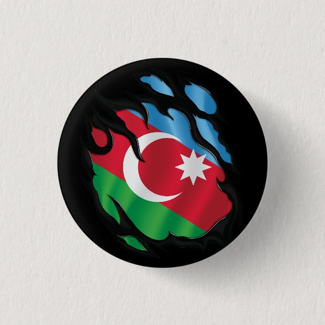 Azerbajdzjan Sönderriven Flagga Knapp (Framsida)