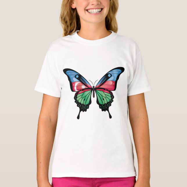Azerbajdzjan Swallowtail Butterfly Flagga Sticker T Shirt (Framsida)